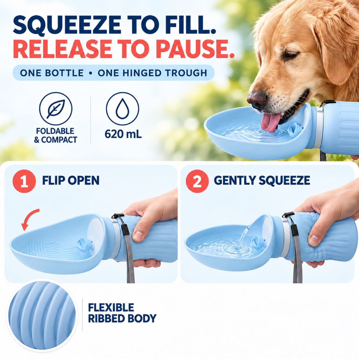 Collapsible Silicone Pet Water Bottle, 620 mL, 4 Colors, By GAVPEPY image 4 - 3.jpg