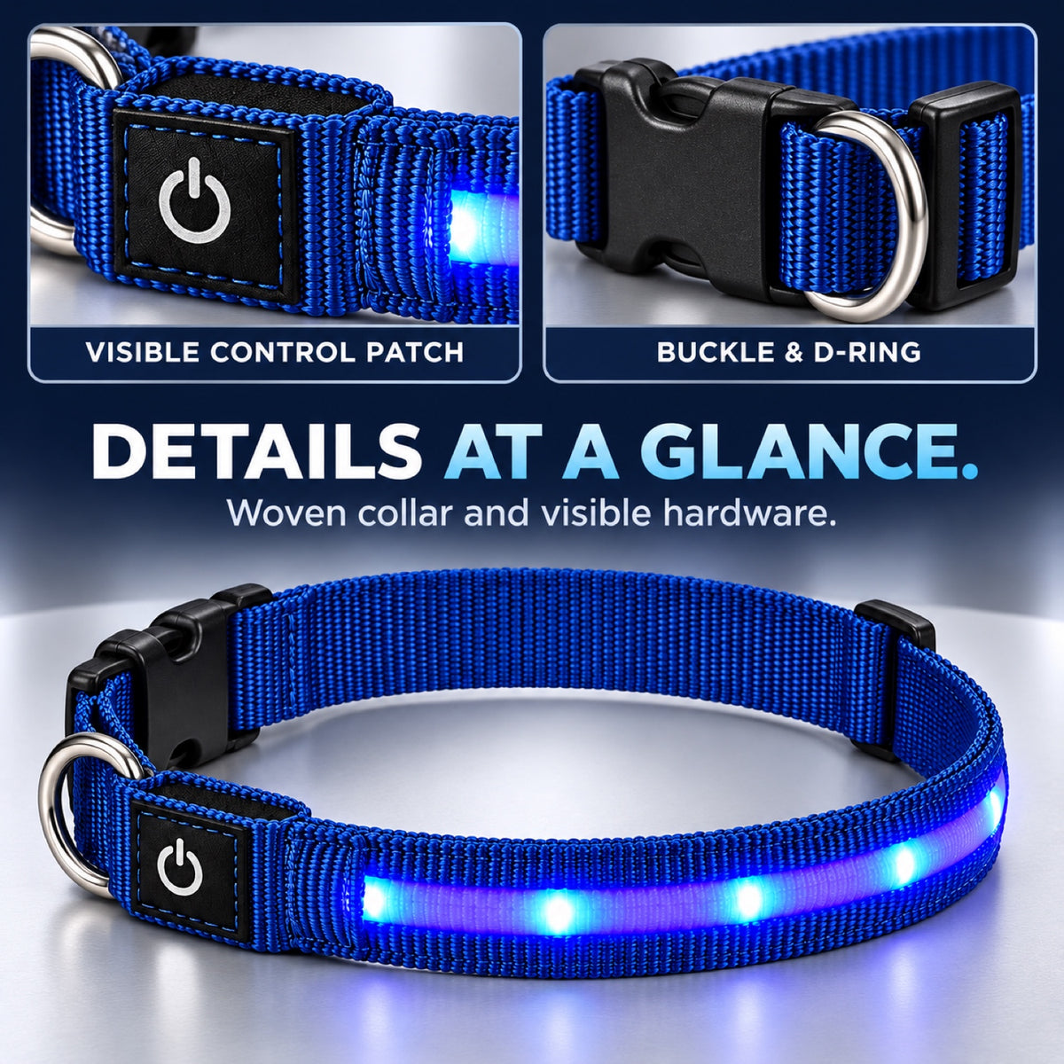 GAVPEPY Nylon LED Strip Dog Collar, Sizes S, M, L, Red, Blue, Green, for daily dog walks and outdoor wear; adjustable neckwear with the selected finish and fit shown in the product photos; review the selected variant photo for details image 4 - 3.jpg