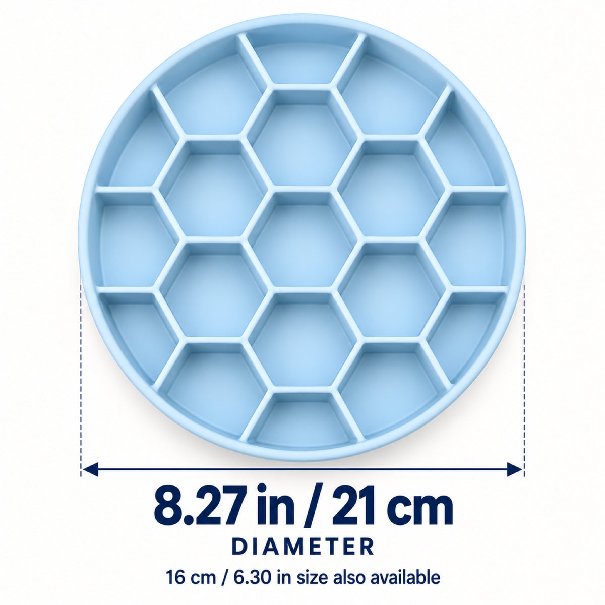 GAVPEPY Silicone Honeycomb Slow Feeder Bowl, 21 cm diameter, Blue, Green or Orange, for Everyday Dog and Cat Meals or Water at Home, raised honeycomb-style channels; a patterned surface separates portions across the bowl image 4 - 3.jpg