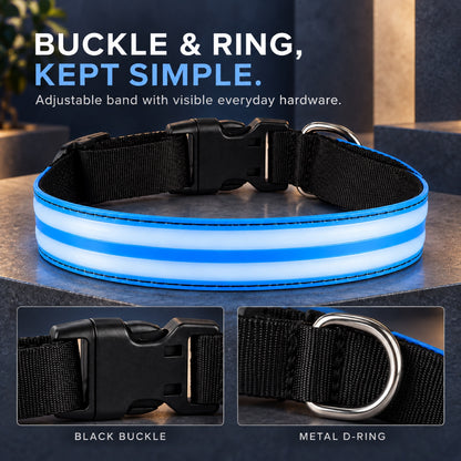 GAVPEPY Nylon Light-Up Dog Collar, Sizes XS, S, M, L, 5 color or pattern options, for neighborhood walks, park visits and daily dog wear; an adjustable neckwear option for supervised walks and everyday outings image 4 - 3.jpg