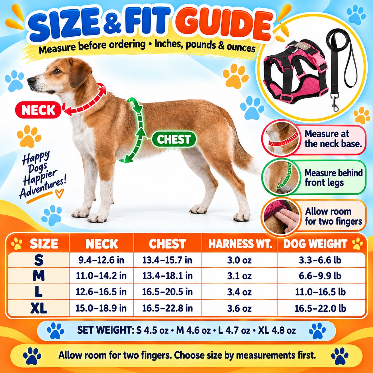 Breathable Mesh Dog Harness and Leash Set, 6 Colors and 4 Sizes, By GAVPEPY image 4 - 3.jpg