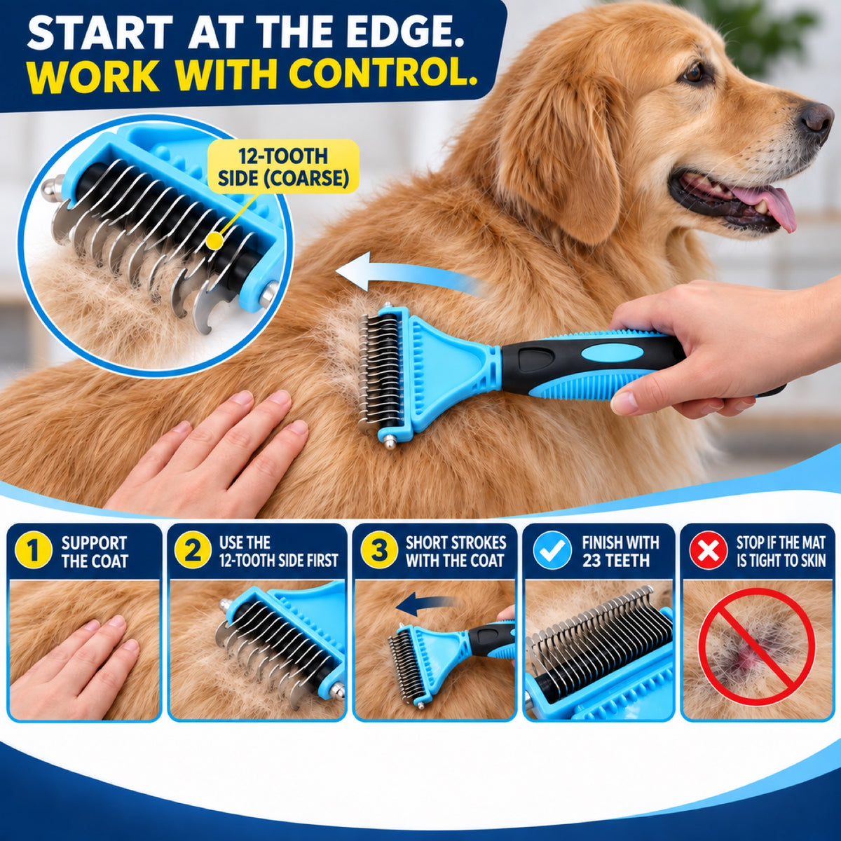 23+12 Tooth Pet Dematting Rake, 2 Colors, By GAVPEPY image 4 - 3.jpg