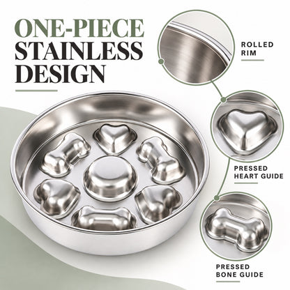 Round Bone-Print Stainless Steel Slow Feeder Bowl, 3 Base Options, By GAVPEPY image 4 - 3.jpg