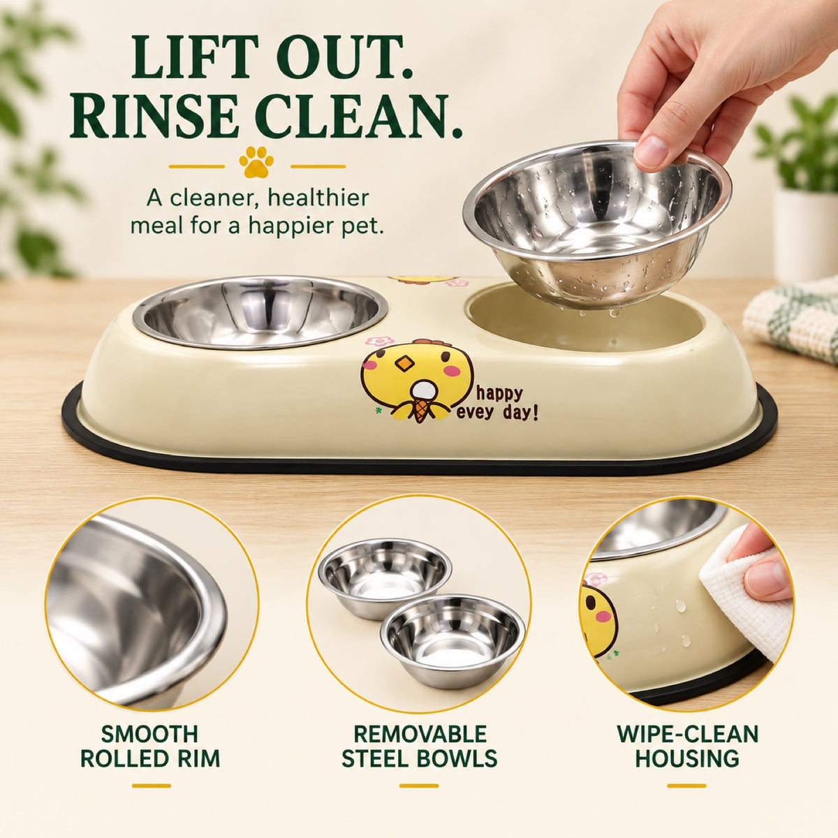 Chicken-Print Double Pet Bowl, 2 Sizes, By GAVPEPY image 4 - 3.jpg