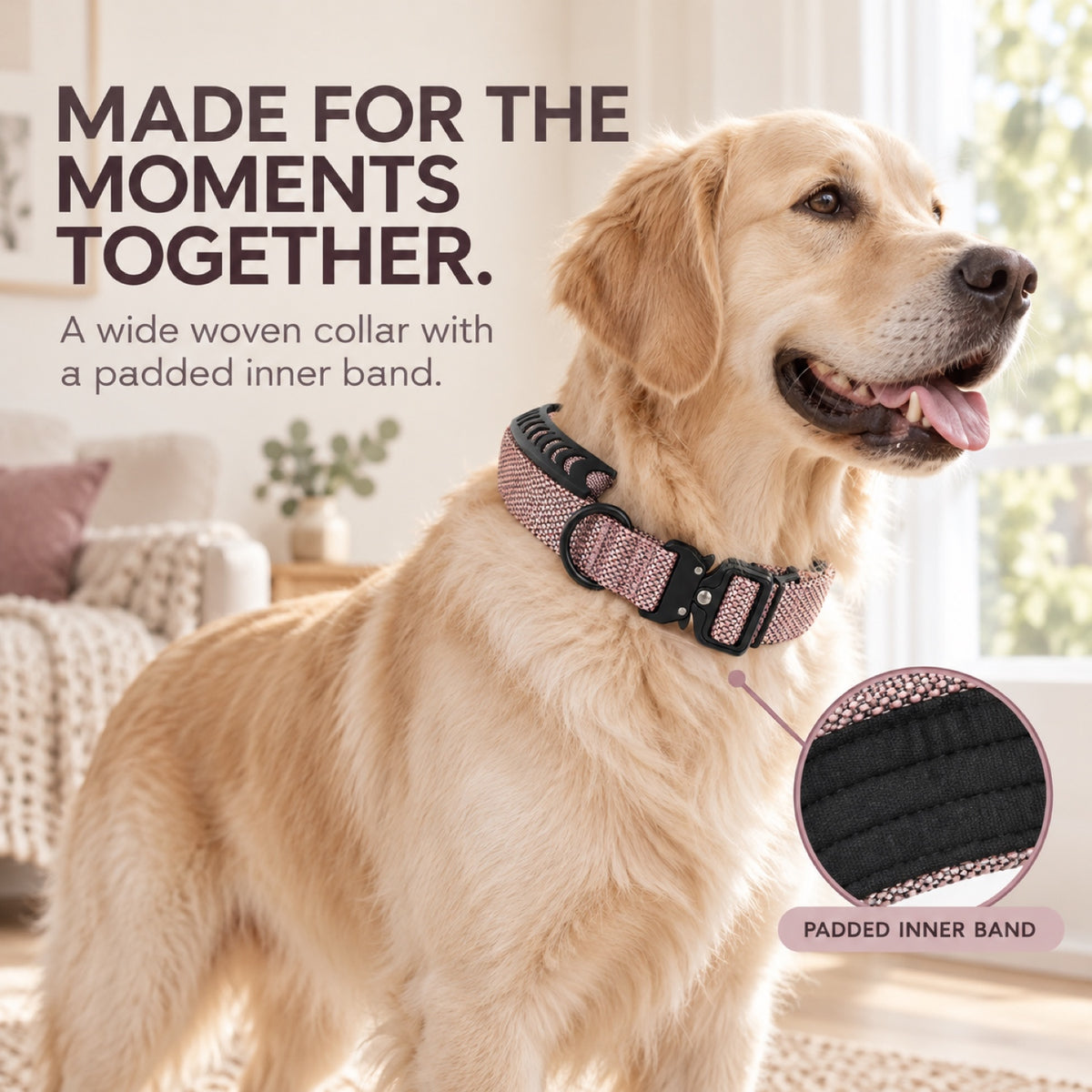 GAVPEPY Nylon Reflective Padded Dog Collar, Sizes S, M, L, Mauve, for daily dog walks and outdoor wear; adjustable neckwear with the selected finish and fit shown in the product photos; review the selected variant photo for details image 4 - 3.jpg