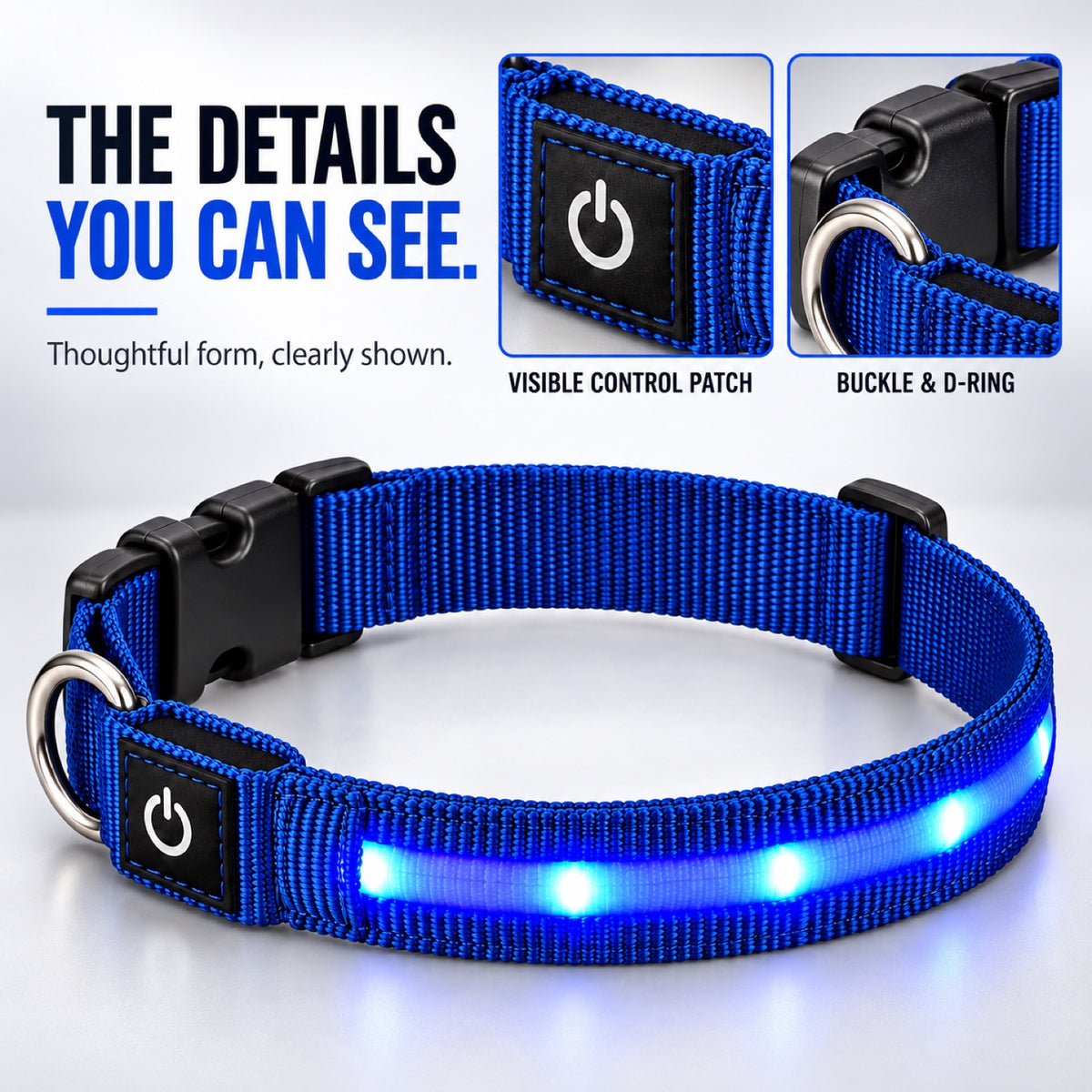 GAVPEPY Nylon Single-Fiber LED Dog Collar, Sizes S, M, L, Red, Blue, Green, for neighborhood walks, park visits and daily dog wear; an adjustable neckwear option for supervised walks and everyday outings image 4 - 3.jpg