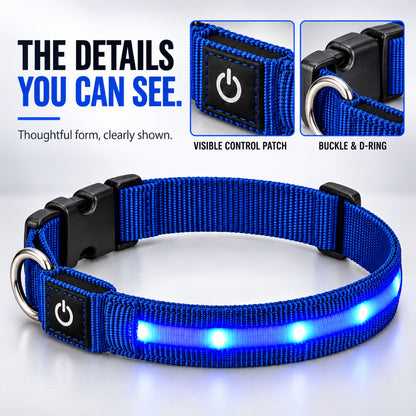 GAVPEPY Nylon Single-Fiber LED Dog Collar, Sizes S, M, L, Red, Blue, Green, for neighborhood walks, park visits and daily dog wear; an adjustable neckwear option for supervised walks and everyday outings image 4 - 3.jpg