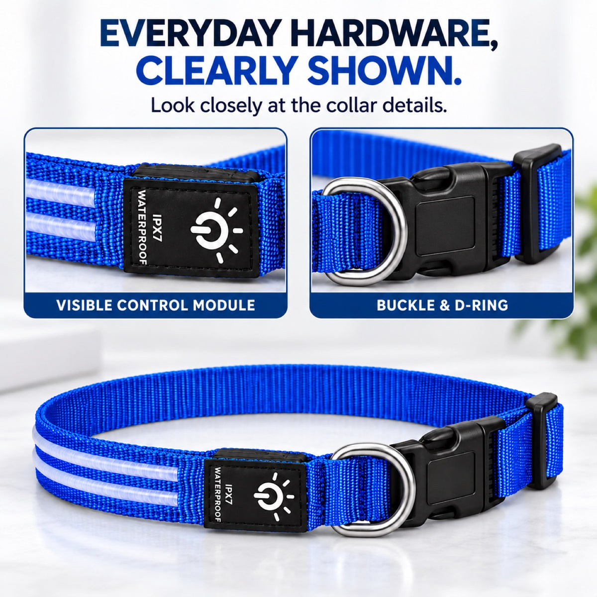 GAVPEPY Nylon Dual-Fiber LED Dog Collar, Sizes S, M, L, Red, Blue, Green, for neighborhood walks, park visits and daily dog wear; an adjustable neckwear option for supervised walks and everyday outings image 4 - 3.jpg
