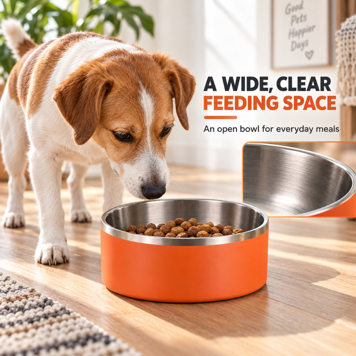 GAVPEPY Stainless Steel Deep Pet Bowl, 18 x 18 x 8 cm or 20 x 20 x 9 cm, orange outer finish, for Everyday Dog and Cat Meals or Water at Home, deep rounded bowl with a stainless interior; a practical feeding setup for daily pet-care routines image 4 - 3.jpg