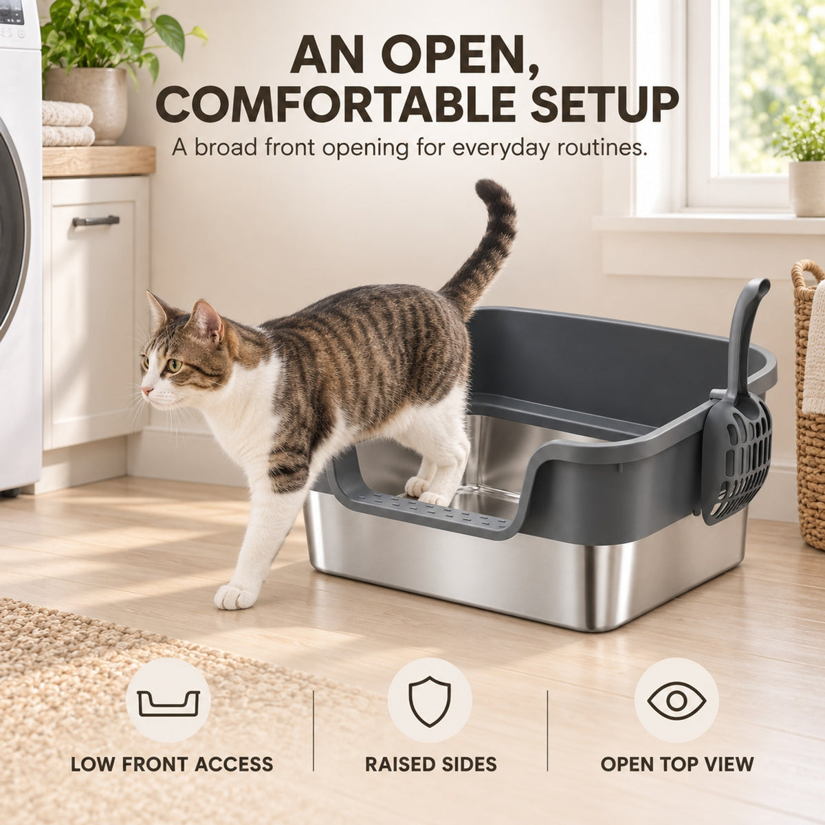 GAVPEPY Extra Large Stainless Steel High-Sided Cat Litter Box, 6 Options image 5 - 4.jpg