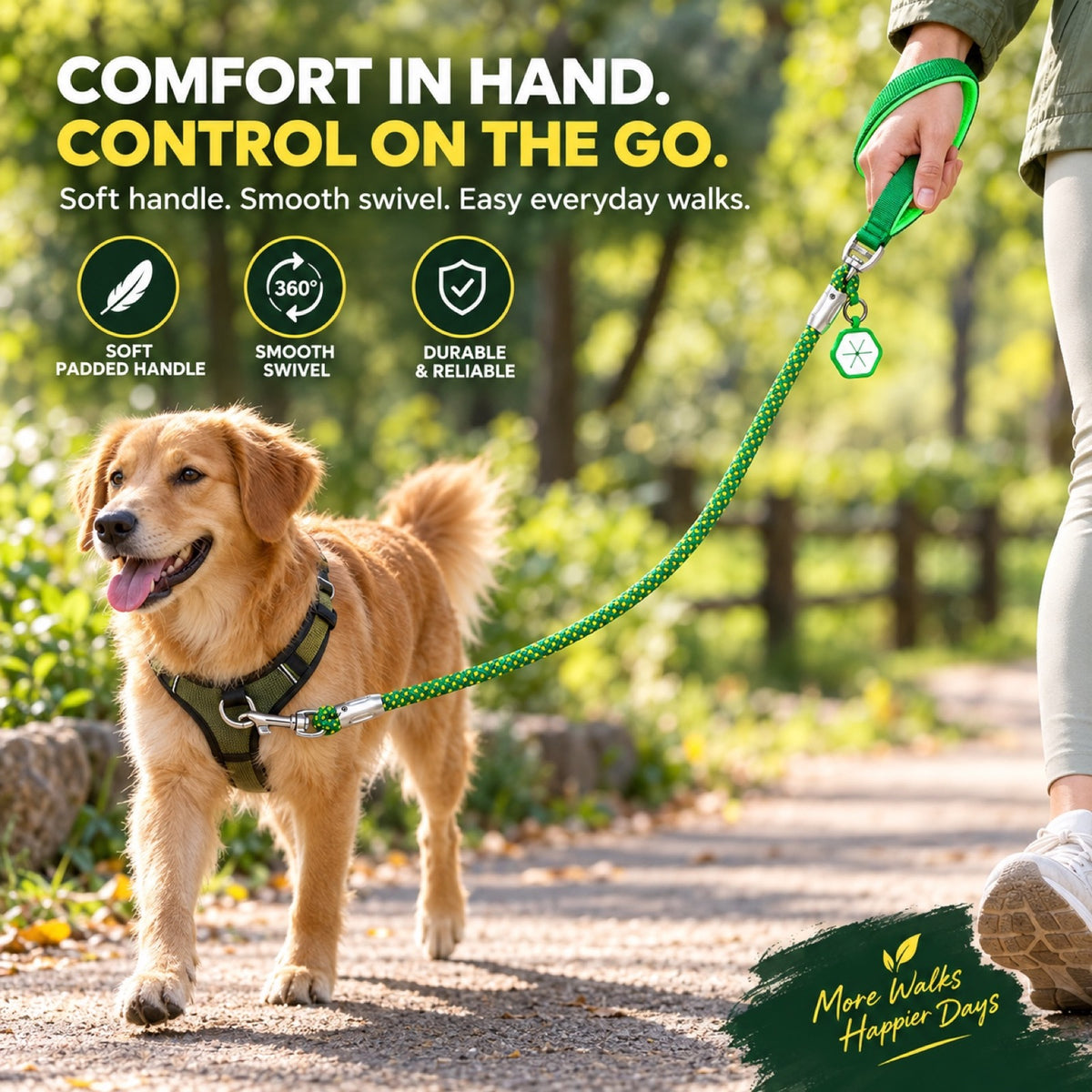 Patterned Rope Dog Leash with ID Tag, 5 Colors and 4 Sizes, By GAVPEPY image 5 - 4.jpg