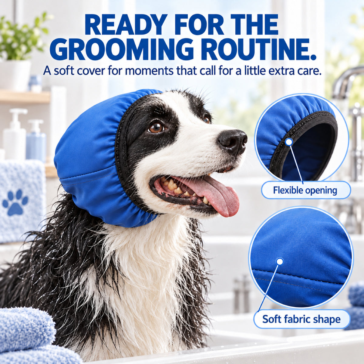 GAVPEPY Blue Dog and Cat Bath-Time Ear Wrap, Blue in S, M and L sizes, for covering pet ears during supervised bathing and splash-prone grooming, home baths, grooming sessions and careful wash routines image 5 - 4.jpg