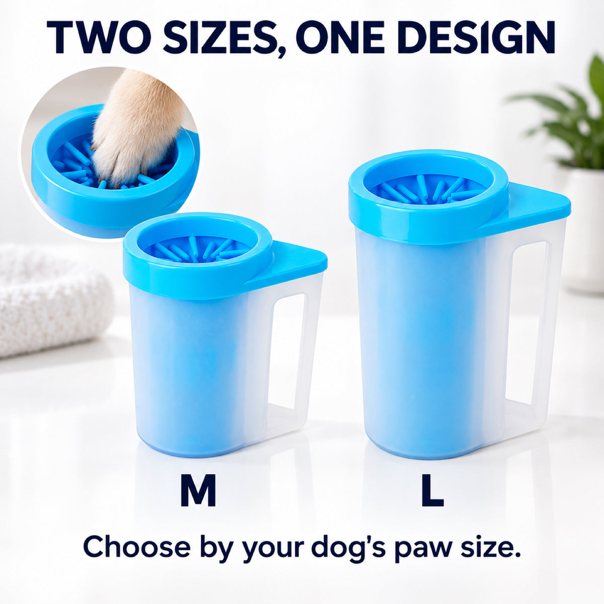 GAVPEPY PP plastic Handled Paw Washer with Towel Brush Option, Sizes M, L, Blue, Pink, Green, after rainy walks, park visits and everyday outdoor trips; a reusable cup design for rinsing paws after walks and outdoor play image 4 - 4.jpg