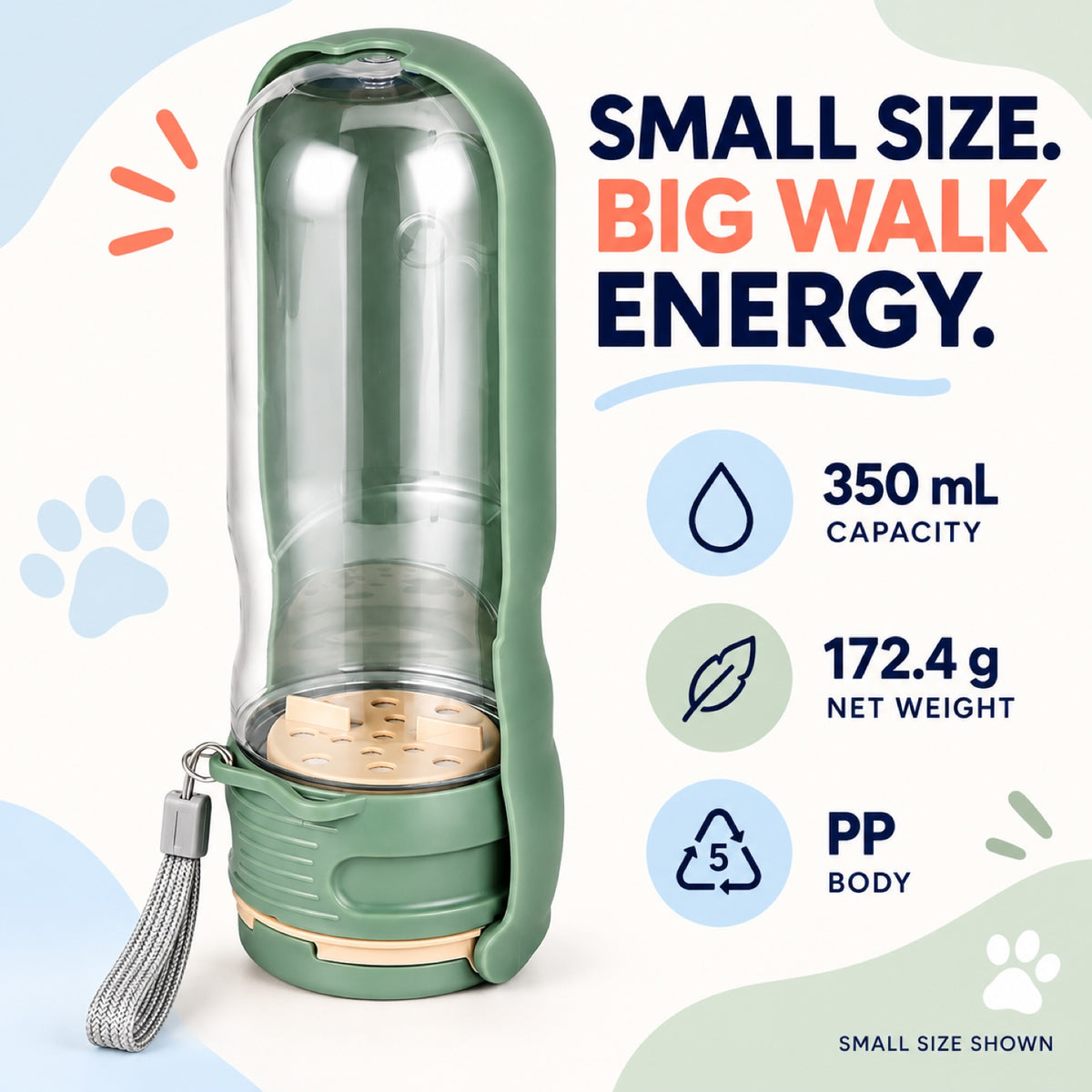 Foldable Pet Water Bottle with Two Bowl Sizes, 350 mL, By GAVPEPY image 5 - 4.jpg
