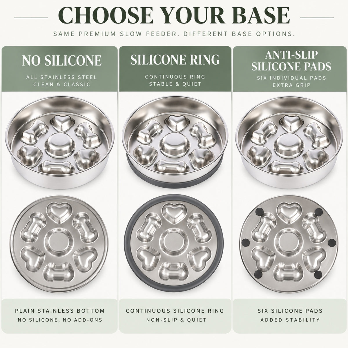 Round Bone-Print Stainless Steel Slow Feeder Bowl, 3 Base Options, By GAVPEPY image 5 - 4.jpg