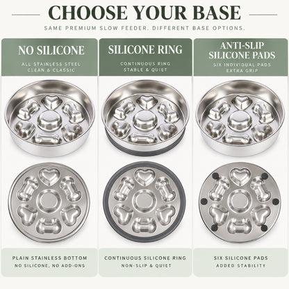 Round Bone-Print Stainless Steel Slow Feeder Bowl, 3 Base Options, By GAVPEPY image 5 - 4.jpg