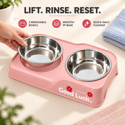 Raised Stainless Steel Double Pet Bowl, 3 Colors, By GAVPEPY image 5 - 4.jpg