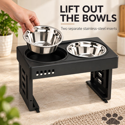 GAVPEPY Adjustable Double Pet Bowl Stand, 44 x 27.5 x 7.3 cm, Black or Gray, for Everyday Dog and Cat Meals or Water at Home, two raised feeding positions; a practical feeding setup for daily pet-care routines image 5 - 4.jpg