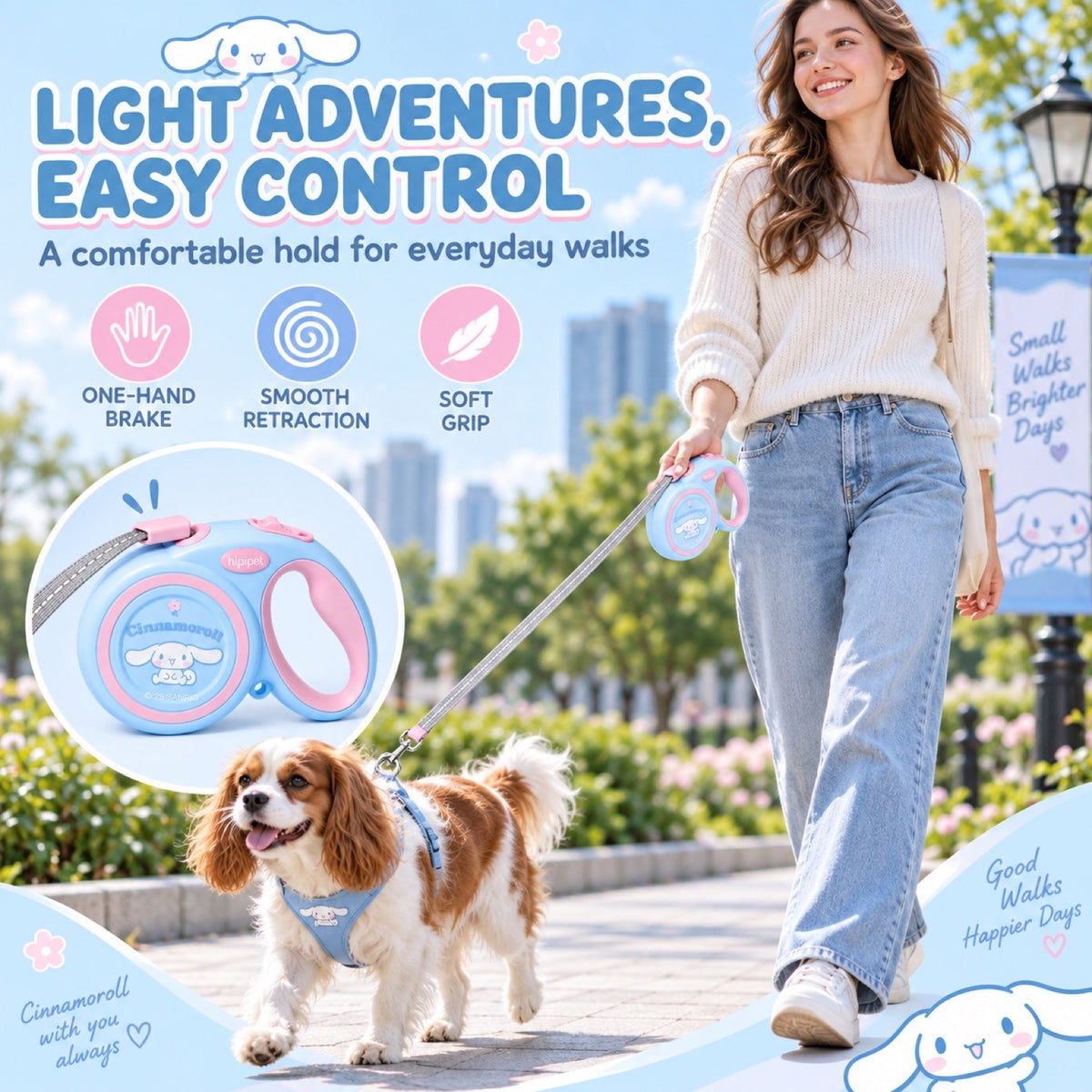 Cinnamoroll Retractable Dog Leash, 2 Lengths, By GAVPEPY image 5 - 4.jpg