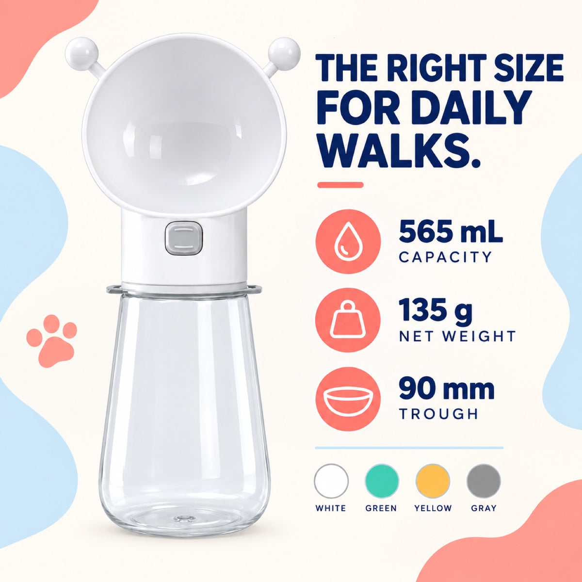 Bee-Style Silicone Pet Water Bottle, 565 mL, 4 Colors, By GAVPEPY image 5 - 4.jpg