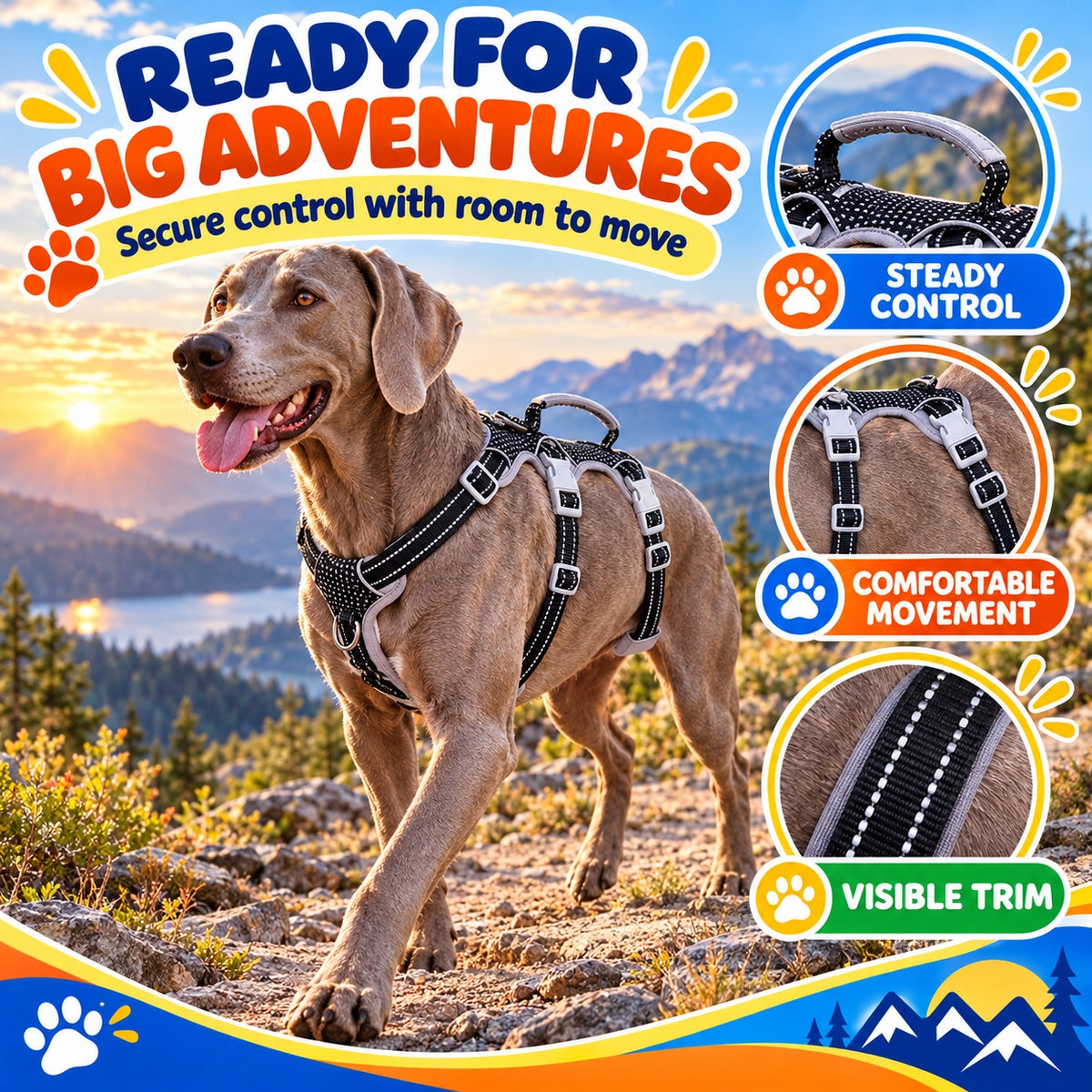 Reflective No-Pull Dog Harness With Lift Handle, 4 Colors and 5 Sizes, By GAVPEPY image 5 - 4.jpg
