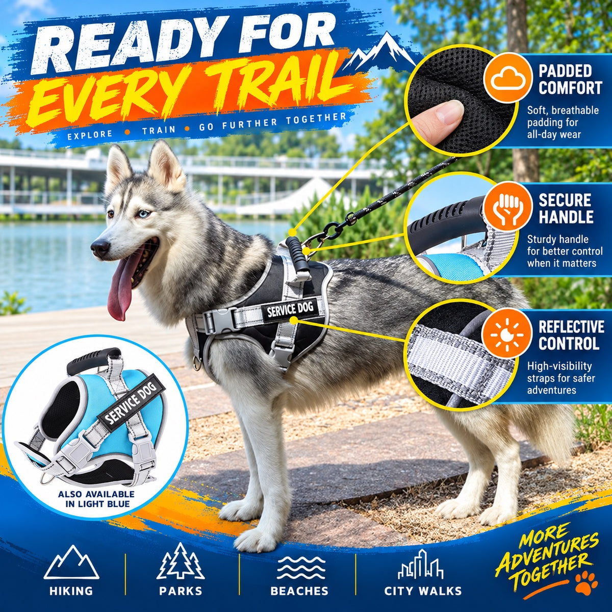 Reflective Service Dog Harness, 10 Colors and 6 Sizes, By GAVPEPY image 5 - 4.jpg
