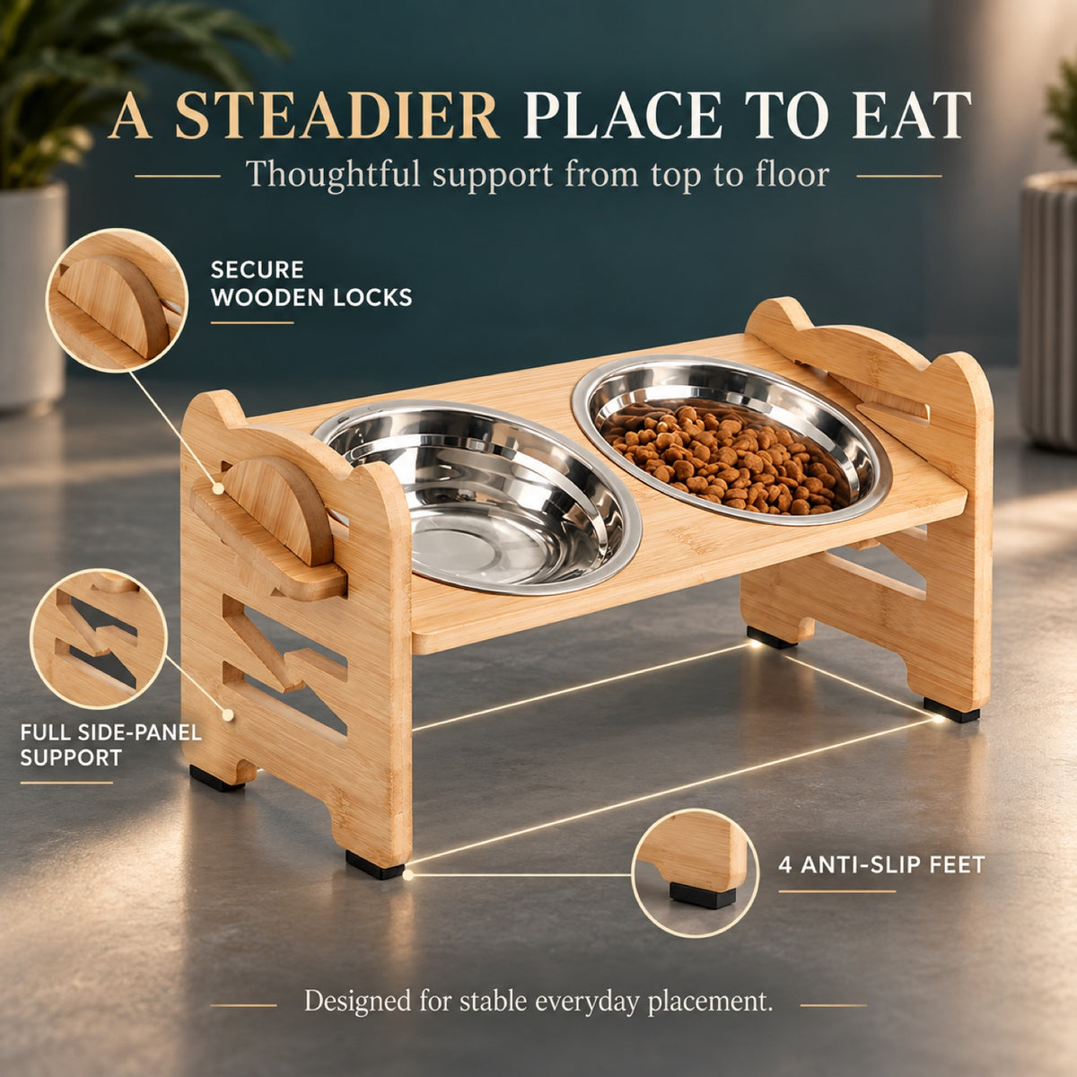 Scalloped Bamboo Double Pet Bowl Stand, By GAVPEPY image 5 - 4.jpg