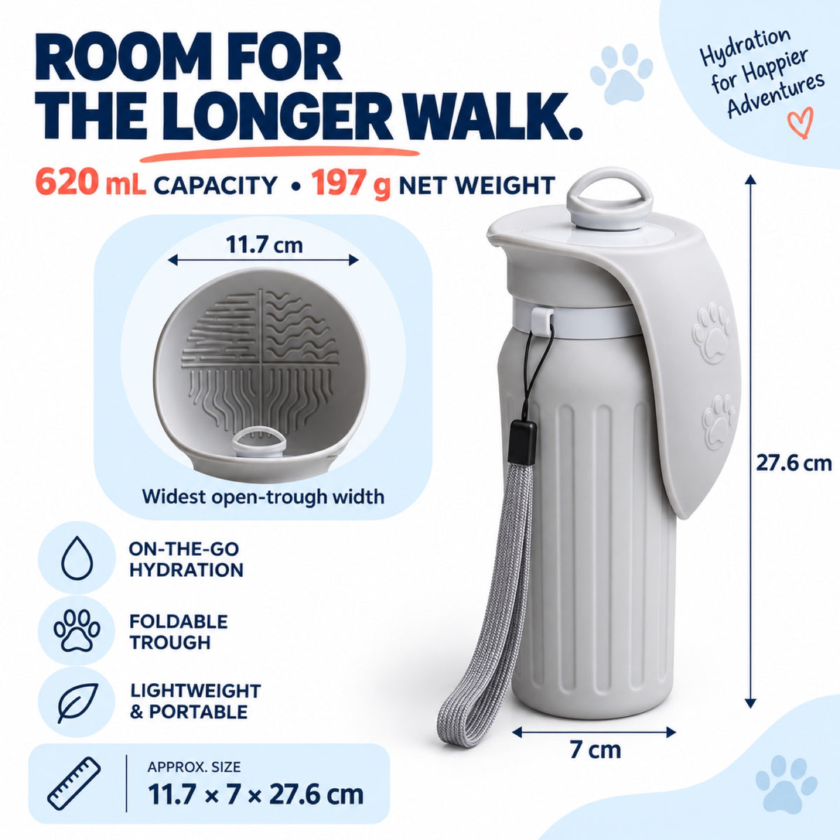Flip-Trough Silicone Pet Water Bottle, 620 mL, 2 Colors, By GAVPEPY image 5 - 4.jpg