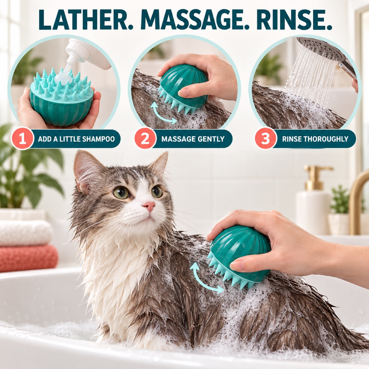 Silicone Cactus Pet Bath Brush, Green, By GAVPEPY image 5 - 4.jpg