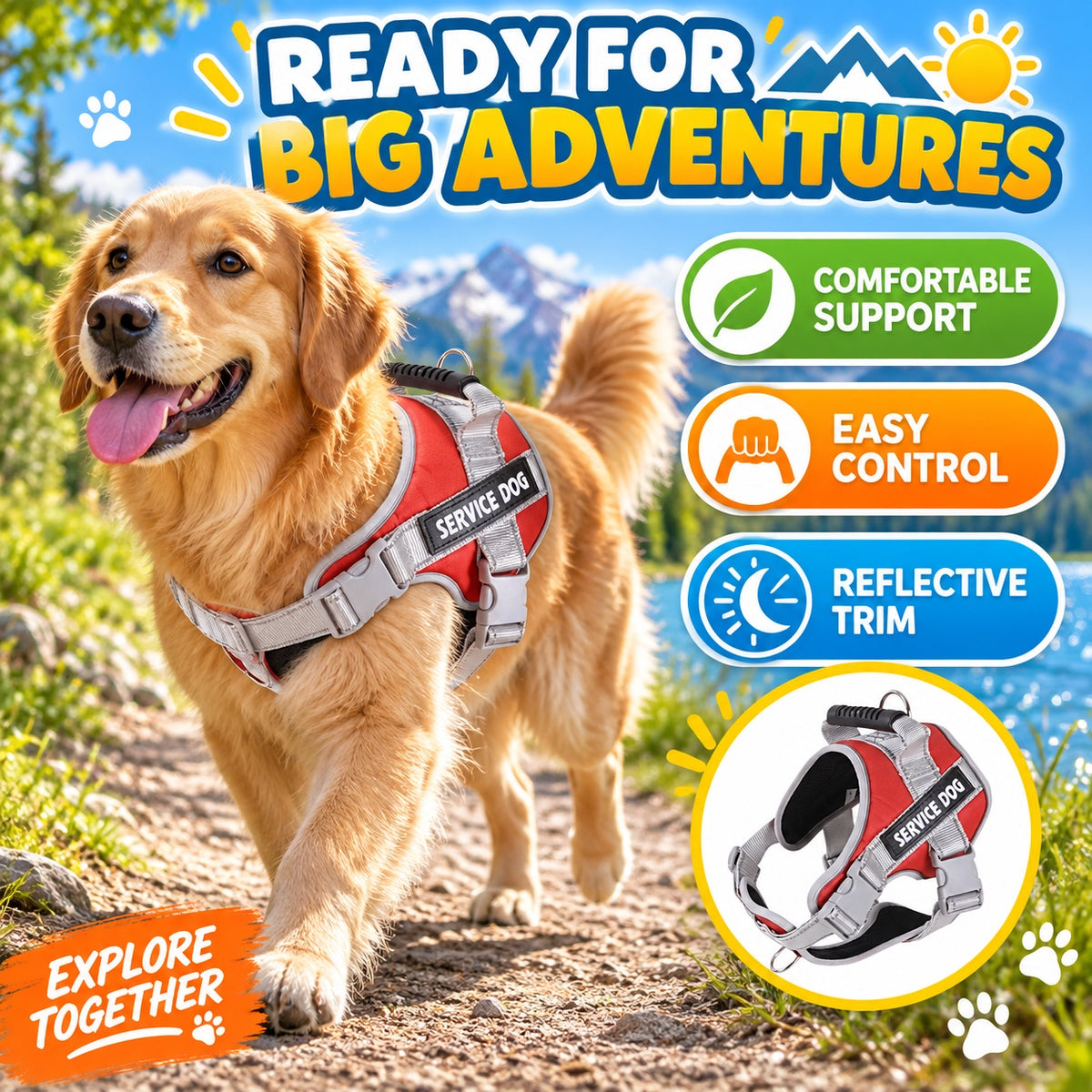 Reflective Saddle-Style Dog Harness, 5 Colors and 5 Sizes, By GAVPEPY image 5 - 4.jpg