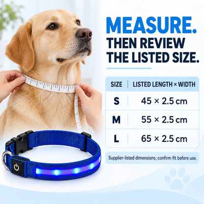 GAVPEPY Nylon Single-Fiber LED Dog Collar, Sizes S, M, L, Red, Blue, Green, for neighborhood walks, park visits and daily dog wear; an adjustable neckwear option for supervised walks and everyday outings image 5 - 4.jpg