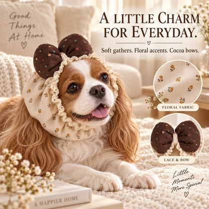 GAVPEPY Polyester Cocoa Bow Long-Ear Dog Snood, the Cocoa Bow Ear Cover Only design in S, M and L, for holding long canine ears back during meals and supervised outings, feeding time, home grooming and short walks image 5 - 4.jpg
