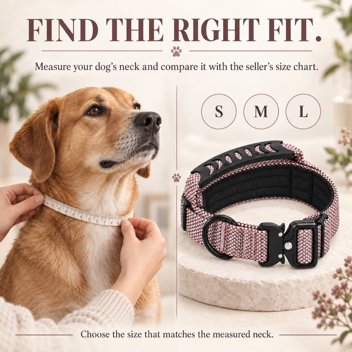 GAVPEPY Nylon Reflective Padded Dog Collar, Sizes S, M, L, Mauve, for daily dog walks and outdoor wear; adjustable neckwear with the selected finish and fit shown in the product photos; review the selected variant photo for details image 5 - 4.jpg