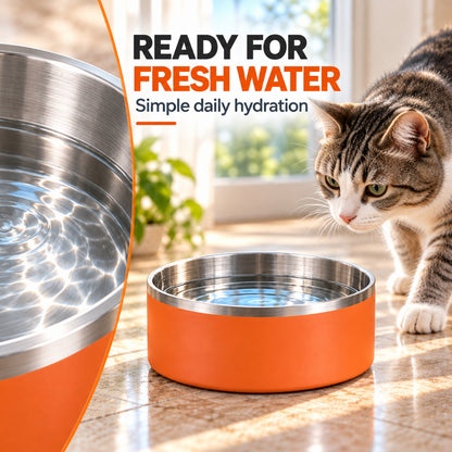 GAVPEPY Stainless Steel Deep Pet Bowl, 18 x 18 x 8 cm or 20 x 20 x 9 cm, orange outer finish, for Everyday Dog and Cat Meals or Water at Home, deep rounded bowl with a stainless interior; a practical feeding setup for daily pet-care routines image 5 - 4.jpg