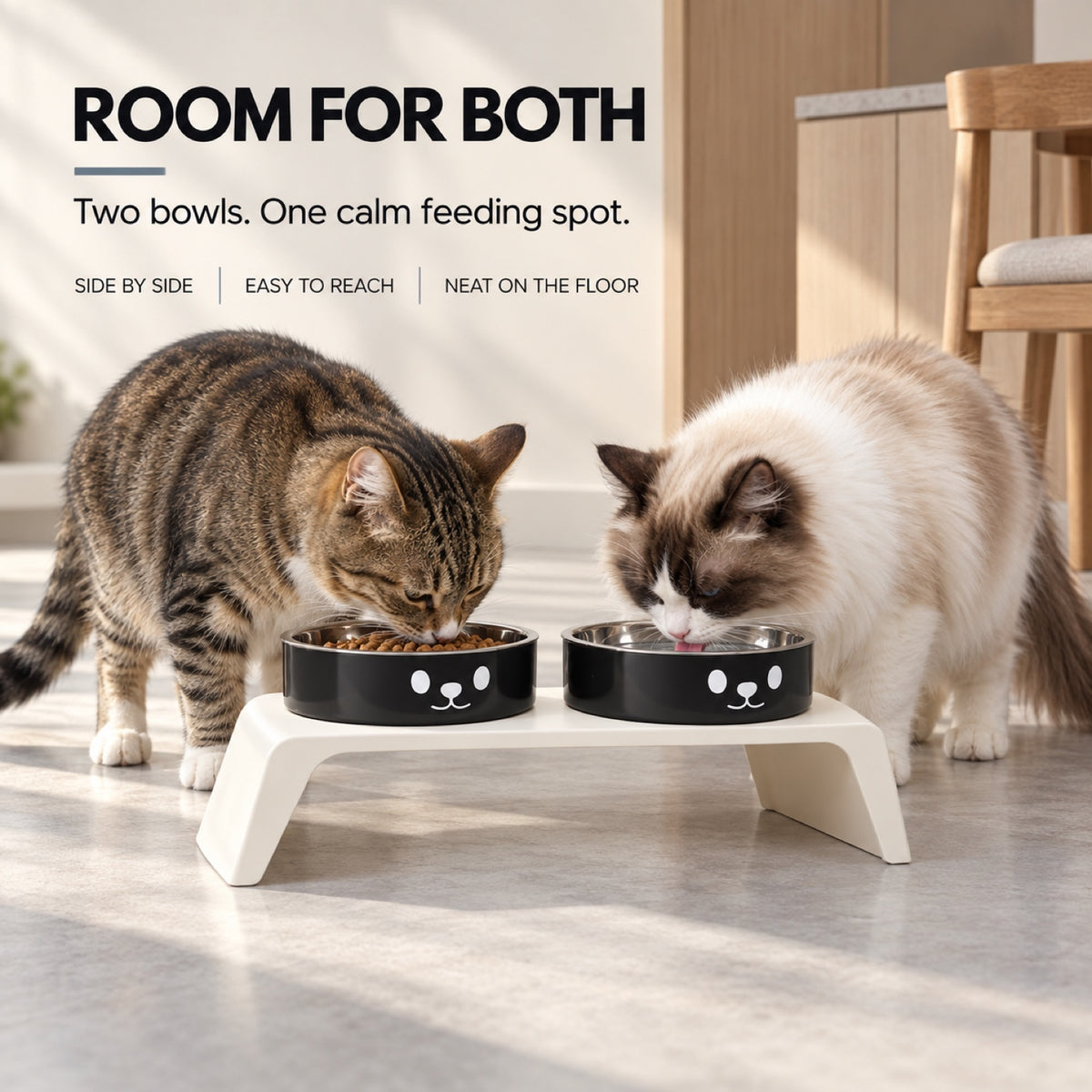 Cat-Face Stainless Steel Double Pet Bowl, 2 Colors, By GAVPEPY image 5 - 4.jpg