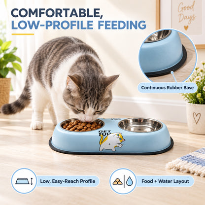 Cat-Print Double Pet Bowl, 2 Sizes, By GAVPEPY image 5 - 4.jpg