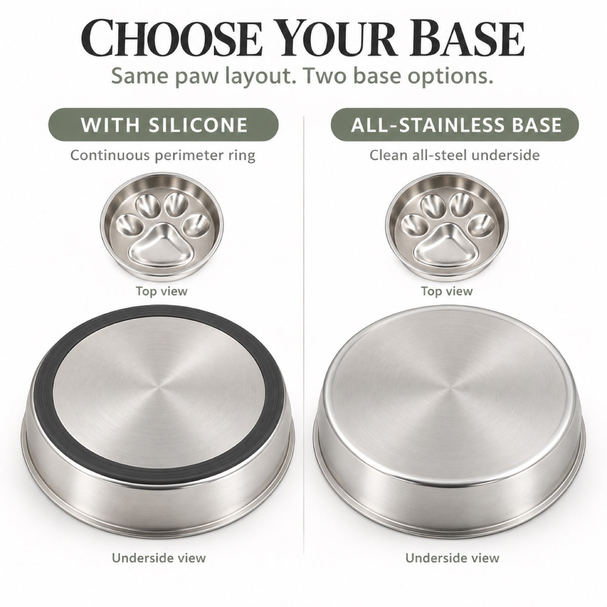 Paw-Print Stainless Steel Slow Feeder Bowl, 2 Base Options, By GAVPEPY image 5 - 4.jpg