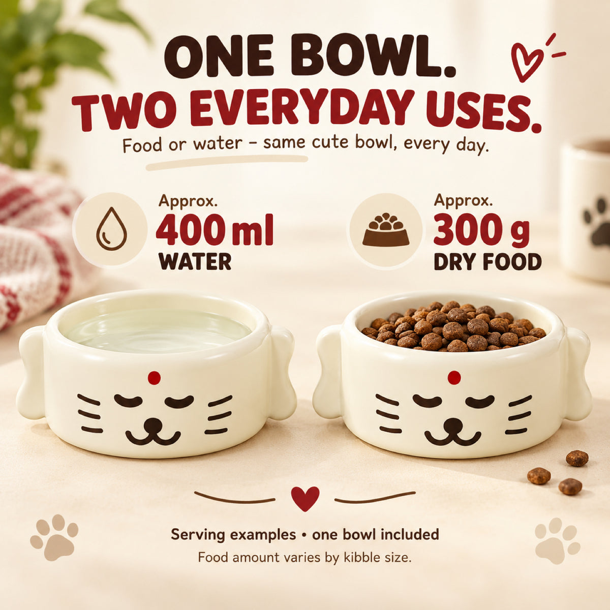 GAVPEPY Ceramic Sculpted Pet Feeding Bowl, 20 x 15 x 8 cm, cream finish, for Everyday Dog and Cat Meals or Water at Home, sculpted character-shaped exterior and open bowl; a practical feeding setup for daily pet-care routines image 5 - 4.jpg