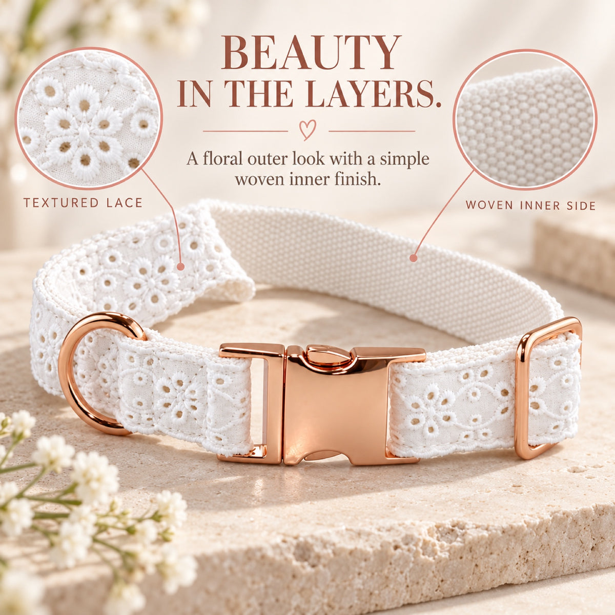 GAVPEPY Polyester Lace-Trim Dog Collar, Sizes 2-0 X 35, 2-0 X 45, 2-0 X 55, White, for neighborhood walks, park visits and daily dog wear; an adjustable neckwear option for supervised walks and everyday outings image 5 - 4.jpg