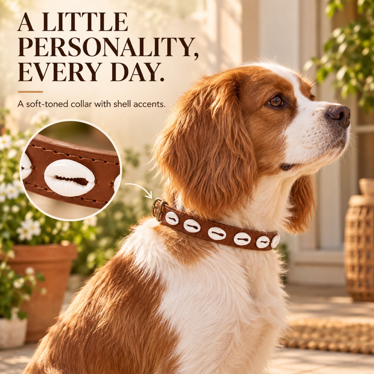 GAVPEPY Faux leather Decorative Shell Dog Collar, Sizes XS, S, M, L, Coffee Brown, Red, Black, for neighborhood walks, park visits and daily dog wear; an adjustable neckwear option for supervised walks and everyday outings image 5 - 4.jpg