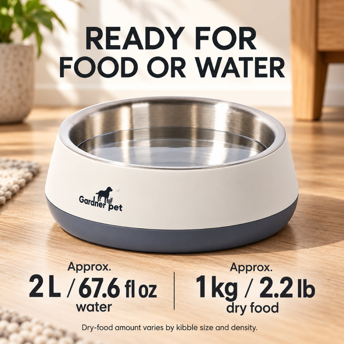 GAVPEPY Stainless Steel Pet Feeding Bowl, 22 cm diameter, Gray, Red or Green exterior, for Everyday Dog and Cat Meals or Water at Home, wide open bowl with colored outer base; a practical feeding setup for daily pet-care routines image 5 - 4.jpg