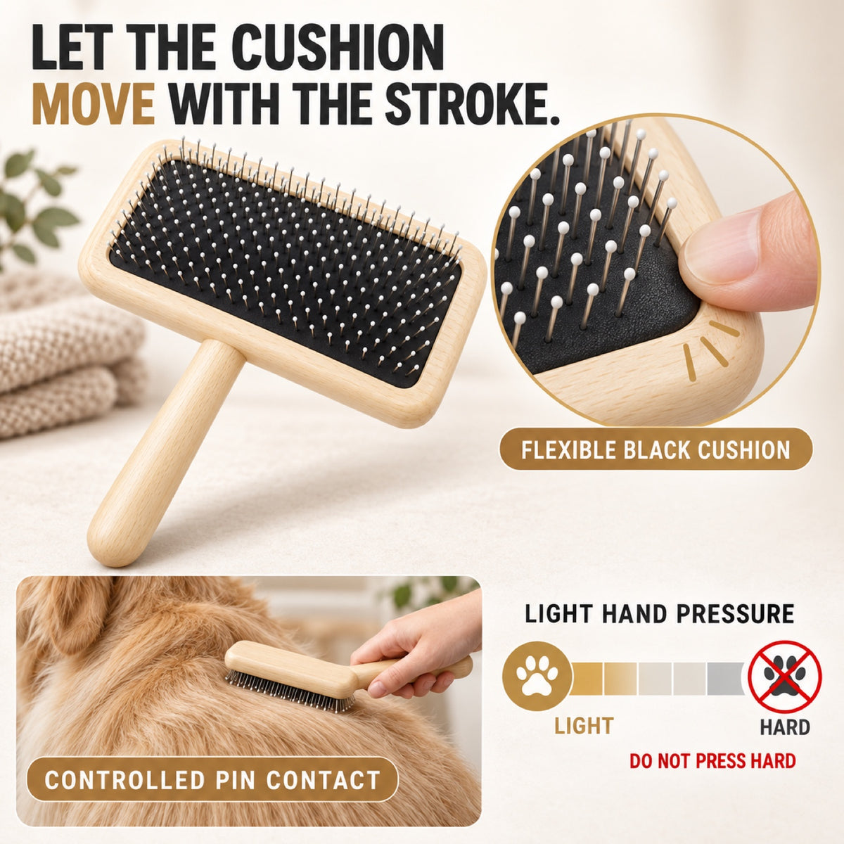 Beechwood Cushion Pet Slicker Brush, 2 Sizes, By GAVPEPY image 5 - 4.jpg