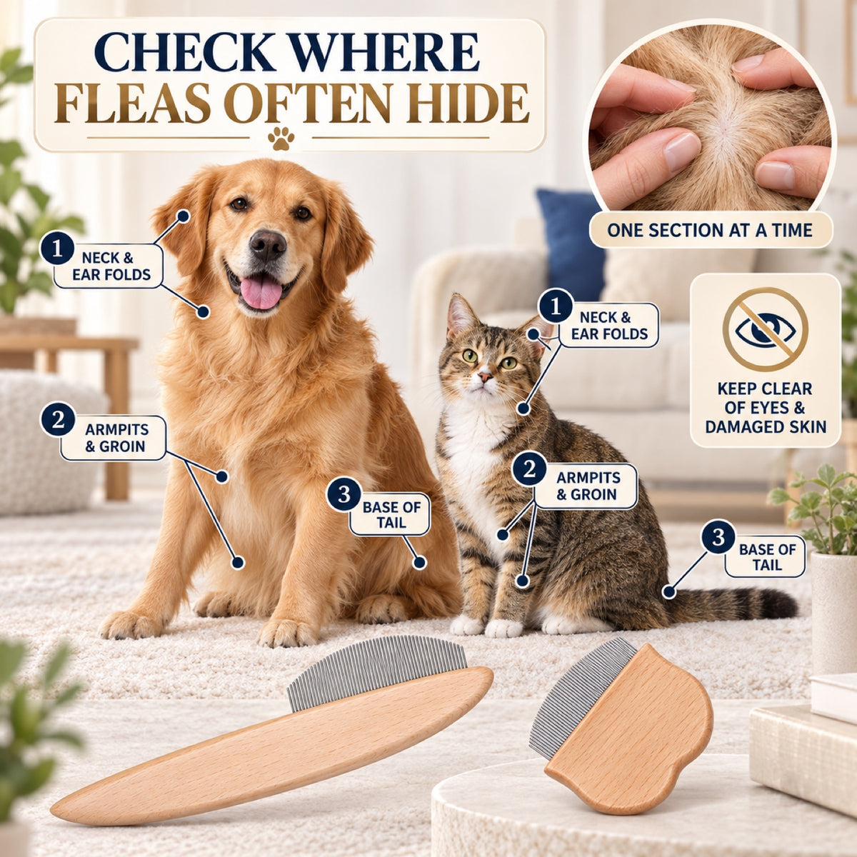 60-Tooth Wooden Pet Flea Comb, 2 Designs and 3 Finishes, By GAVPEPY image 5 - 4.jpg