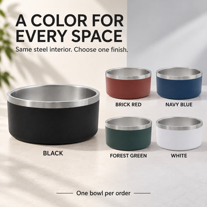GAVPEPY Stainless Steel Pet Feeding Bowl, 14, 18 or 22 cm diameter, Red, Black, Blue, Green or White, for Everyday Dog and Cat Meals or Water at Home, wide rim and colored outer finish; a practical feeding setup for daily pet-care routines image 5 - 4.jpg