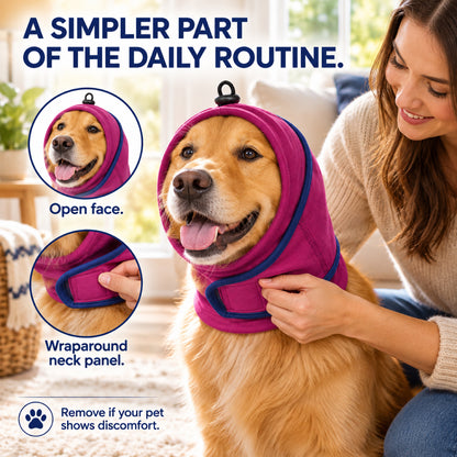 GAVPEPY Fleece-Style B-Shape Dog Head and Neck Wrap, Navy Blue or Purple in S, M, L and XL, for covering ears and neck during supervised cool-weather or noisy routines, walks, home, grooming and travel image 5 - 4.jpg