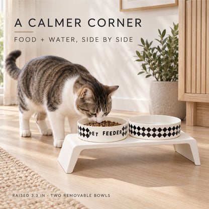 Elevated Grid Double Pet Bowl, White, By GAVPEPY image 5 - 4.jpg