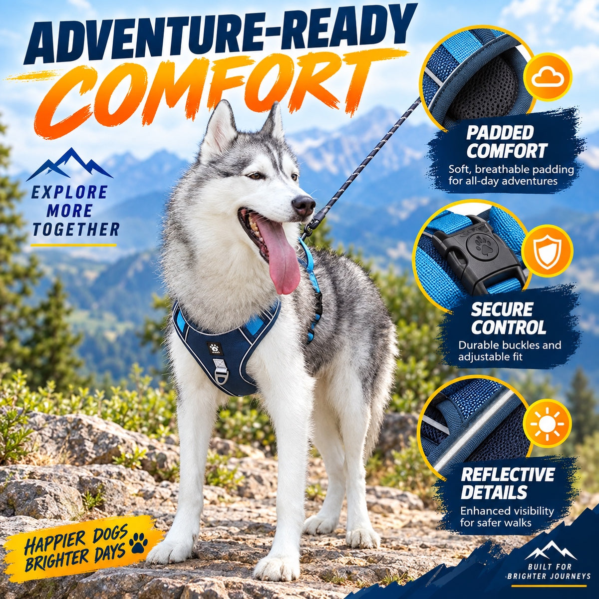 Padded No-Pull Dog Harness With Handle, 4 Colors and 4 Sizes, By GAVPEPY image 5 - 4.jpg