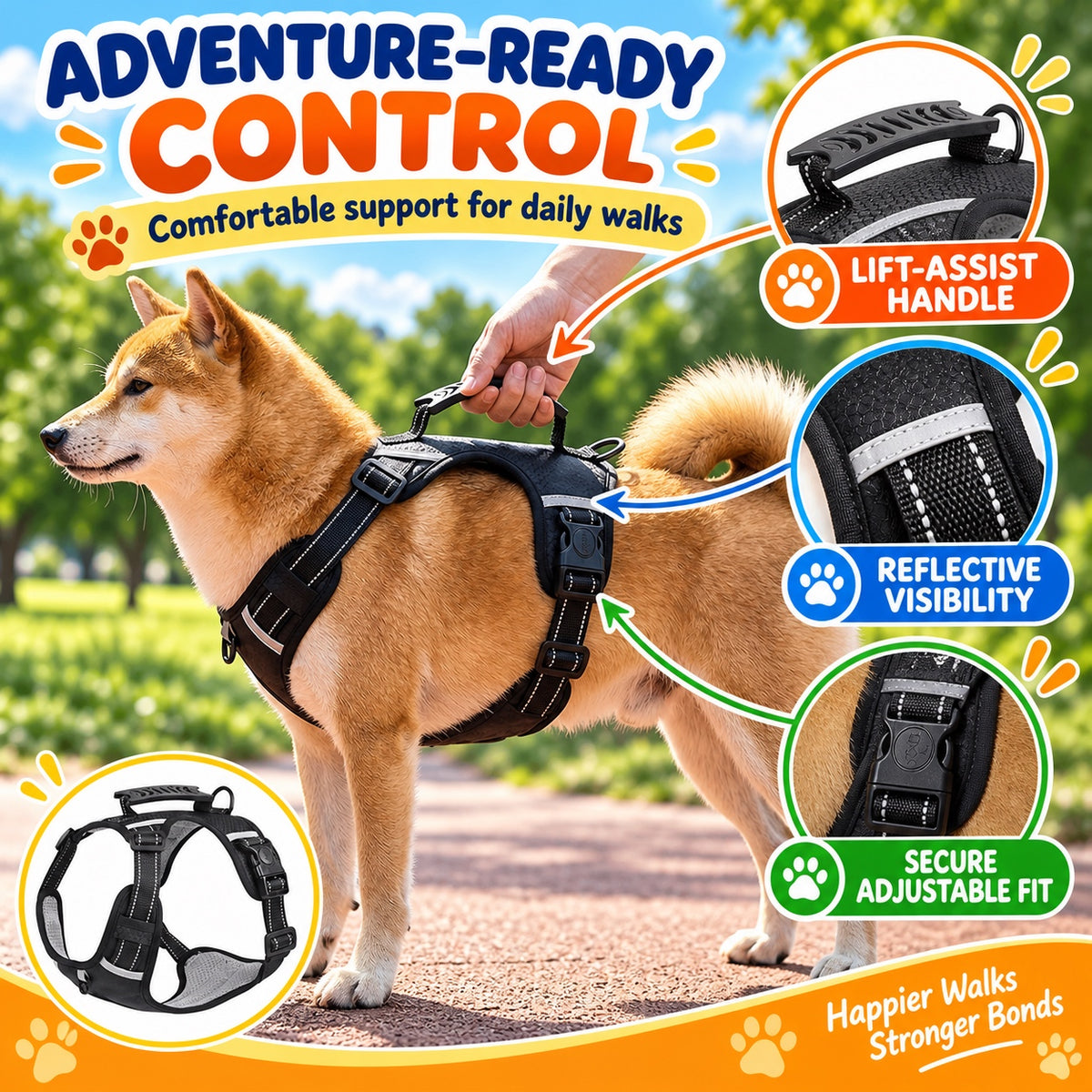 No-Pull Dog Harness With Top Handle, 4 Colors and 5 Sizes, By GAVPEPY image 5 - 4.jpg