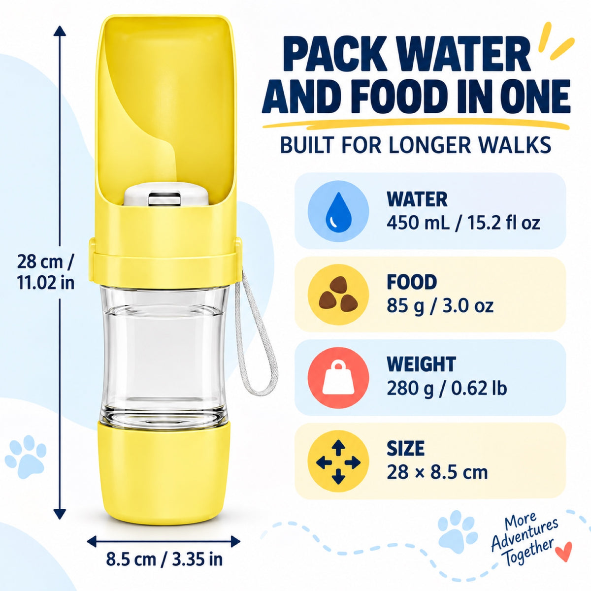 2-in-1 Pet Water and Food Bottle, 450 mL, 4 Colors, By GAVPEPY image 5 - 4.jpg