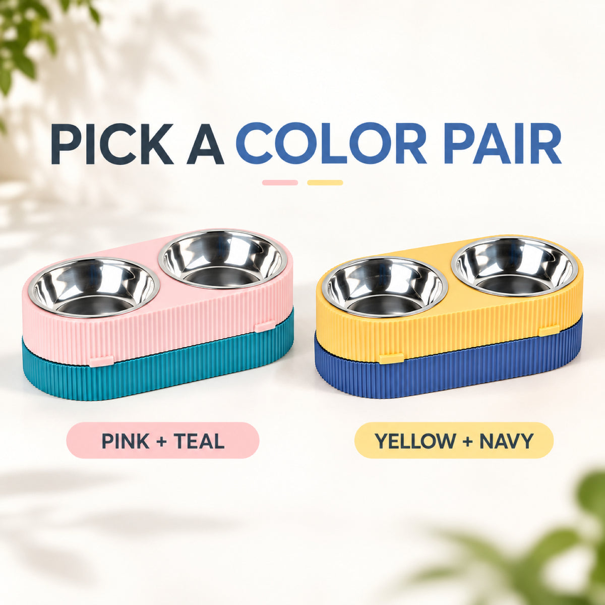 GAVPEPY Stainless Steel Double Pet Bowl Set, 31.5 x 16.5 x 9.3 cm, Pink and Green or Blue and Yellow, for Everyday Dog and Cat Meals or Water at Home, two removable-looking bowls in a joined base; a practical feeding setup for daily pet-care routines image 5 - 4.jpg
